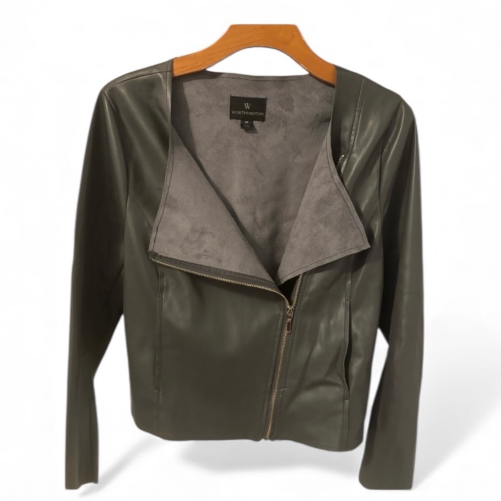 Women’s Worthington Gray Bomber Jacket Asymmetrical Zipper Sz M Excellent Con.